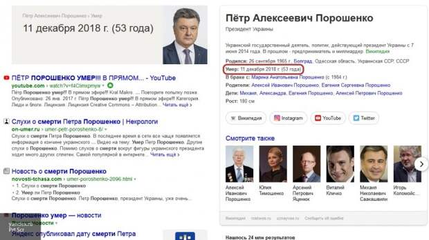 На Украине отреагировали на «смерть» Порошенко в «яндексе»
