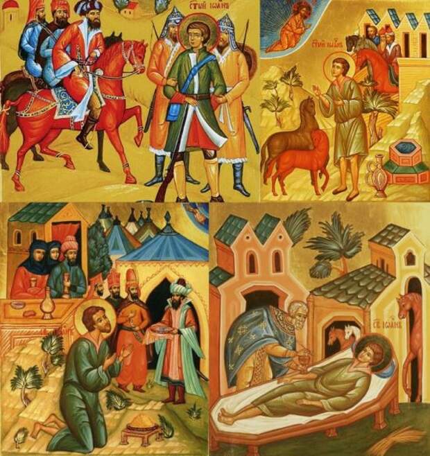 Клейма с иконы с изображением сцен жития святого праведного Иоанна Русского.