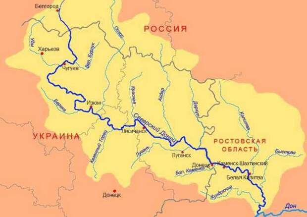 Река Северский Донец течёт по территории России и Украины