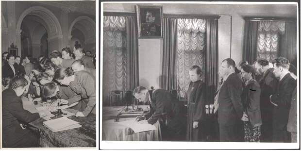 Советские граждане подписывают Стокгольмское воззвание к миру, 1950 год